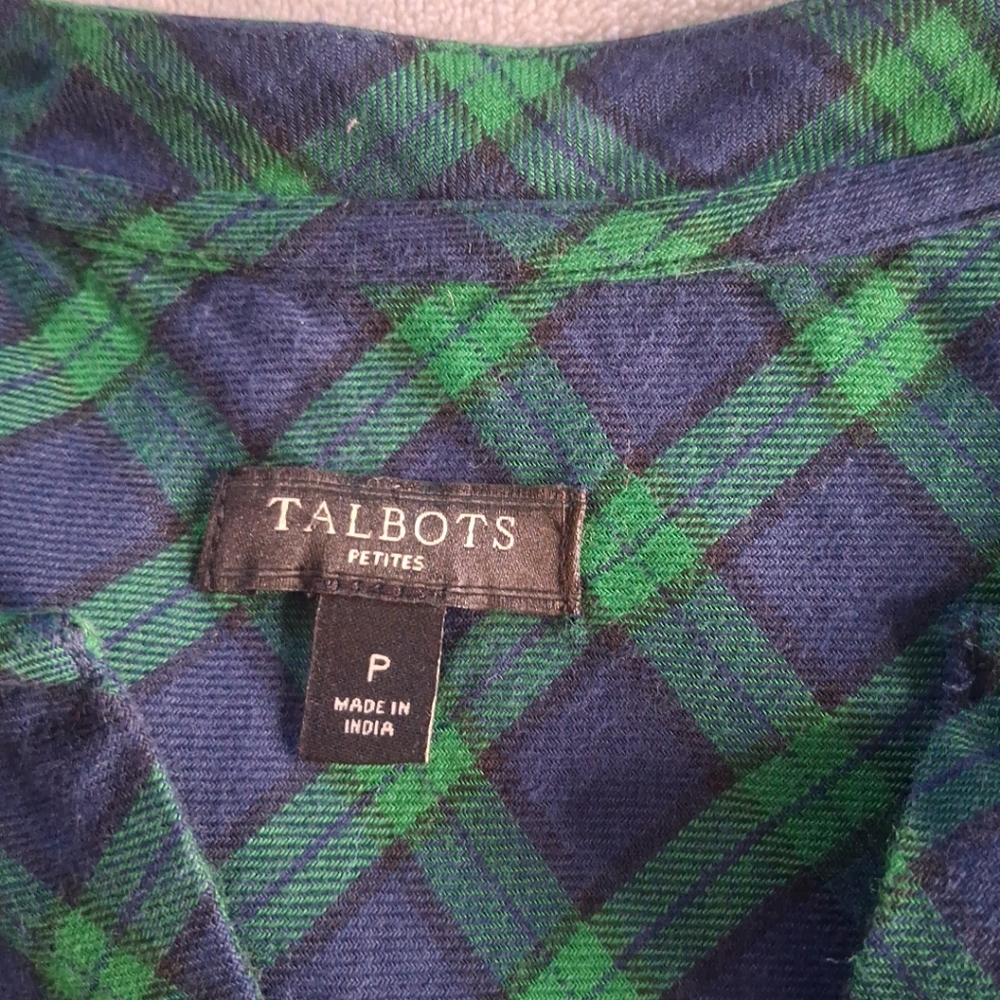 Talbots Women's Shirt Green Blue Plaid Popover Tunic Long Slv Henley PP (0-2) - Picture 4 of 16
